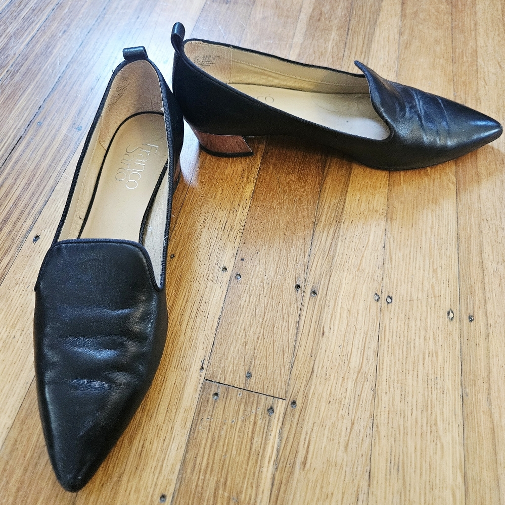 Franco Sarto Black Leather Pointed Flats With Mirrored Heel